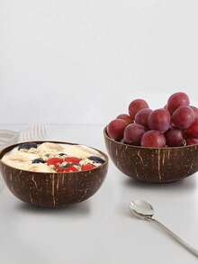 2个椰子壳碗，创意食品容器，水果沙拉/奶昔/甜点碗圣诞礼物，适用于冰沙、户外、沙滩用品、学校用品 - 彩色 - 查看 3