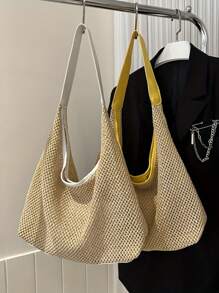 Casual Woven Shoulder Bag, Summer Beach Straw Handbag, Fashionable Chic Beach Travel Grass Woven Bag
