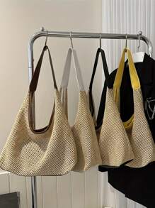 Casual Woven Shoulder Bag, Summer Beach Straw Handbag, Fashionable Chic Beach Travel Grass Woven Bag