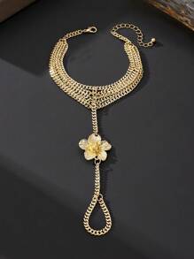 1pc Sexy Gold Line Decor Five Petal Flower Design Anklet, Beach Vacation Style Accessories For Women (Gift Box Not Included)