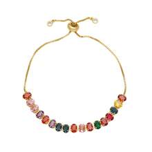 Pulseira oval com strass multicolorida de aço inoxidável banhado a 18K, elegante para festas, encontros e uso no escritório