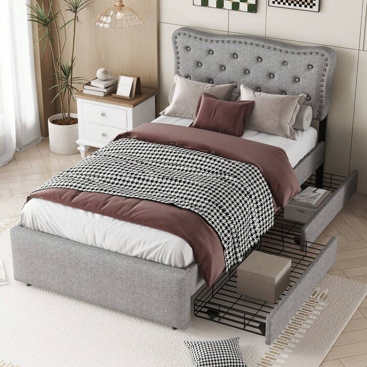 Bed Frames - Grey + MDF - View 3
