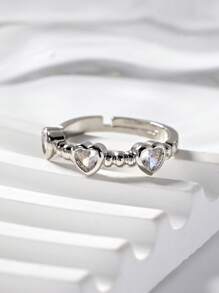 1pc Exquisite Simple Heart Zirconia Silver Women's Ring,Hollowed Out Star And Clover Decorative Rings,Summer Fashion Accessories For Daily,Stacking,Vacation,Wedding,Party,Valentine's Day Gift,Elegant Jewelry Gift.