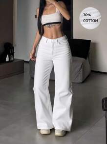 Atuendo de mujer estilo Y2K de vuelta a la escuela: Jeans acampanados blancos estilo Ins, Nuevos pantalones casuales rectos de tiro medio entallados de verano para mujer