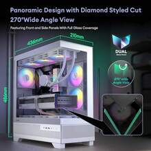 Aqua 7, Pre-Installed 6 * 120mm PWM ARGB Fan, ATX Mid Tower PC Case, Computer Case With Panoramic View Tempered Glass Front & Side Panel, Type C Port, Gaming PC Case, Black