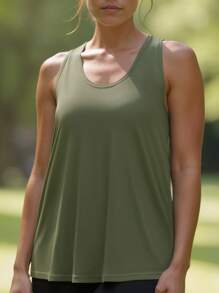 Olivgrünes Damen Sport-Trägershirt aus leichtem Gewebe für bequemen Sitz, geeignet für Wandern, Fitnessstudio, Training, Camping und verschiedene Outdoor-Aktivitäten