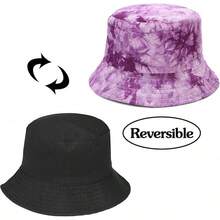 Reversible Bucket Hat For Women, Cute Beach Fisherman Style - Tie Dye Purple - View 7