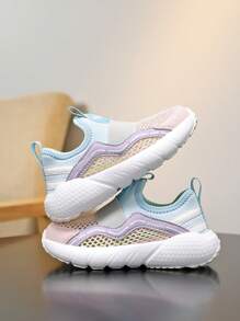 Zapatillas para niños de primavera/otoño, con diseño de malla individual ligero y con cierre deslizante, transpirable y cómoda con puntera anti-colisión, adecuada para uso diario y deportivo