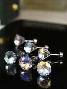 8mm Sparkling Colored Zirconia Screw Back Stud Titanium Steel Earrings, Unisex Hypoallergenic Cartilage Earrings, Screw On Double Round Cubic Zirconia Dainty Helix Earrings For Men, Women And Girls, Valentines And Mardi Gras Earrings