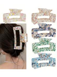 6pcs Fashion Printed Hair Clips For Women, High Crown Top Grip Clips, Large Size For Thick Hair, Elegant Design Fashion Hair Accessories Beauty Claw Clips