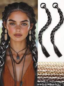 2 件装金色长发马尾辫，带橡皮筋，女士合成接发，直发，通用款，基本款，日常佩戴发饰