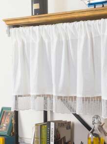 1 Piece Minimalist Solid Color White Pleated Waterfall Edge Kitchen Cabinet Half Curtain, Dust-Proof Decorative Valance