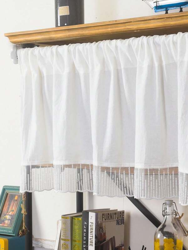 1 Piece Minimalist Solid Color White Pleated Waterfall Edge Kitchen Cabinet Half Curtain, Dust-Proof Decorative Valance