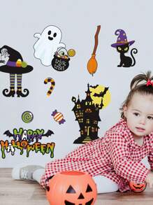Halloween Cartoon Witch Castle Wall Stickers, PVC Waterproof Wall Decals For Room, Window, Wall Decoration Home Party Classroom Office Room Decor Personalised Stickers Halloween Decor Home Decor Fall Decor