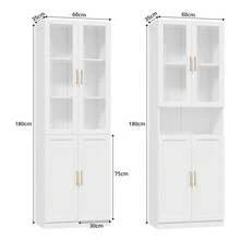 VOWNER Bookcase With Glass Doors And Adjustable Shelves, Display Cabinet, Modern Large Storage Display Cabinet Set For Home Office, Living Room, White - A+D - 查看 2