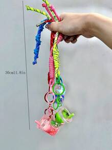 THE POWERPUFF GIRLS Fashionable & Versatile Cartoon Policewoman Milk Tea Cup Liquid Quicksand Keychain, Delicate Acrylic Key Ring Charm Pendant