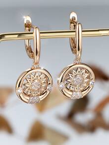 Vanel 2 件时尚向日葵设计方晶锆石镶嵌耳环，女士时尚耳环，适合女性日常佩戴 - 耳環 - 查看 5