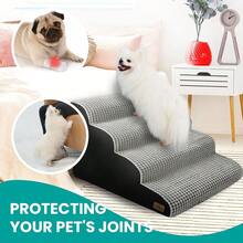 New Dog Stairs For All Dogs, 20.5" H 4 Step Curved Dog Ramp For High Bed And Couch, Foam Dog Ramp   Non-Slip Waterproof Fabric Cover, Pet Stairs For Pets Joints, Light Grey - 淺灰色 28.6x 15.7x 20.5 - 查看 3