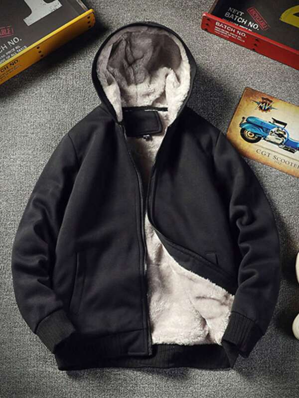 Chaqueta de algodón con relleno de felpa, chaqueta de manga larga de poliéster con forro polar añadido, Chaqueta juvenil Thick para hombres, Top casual