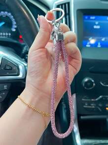 1 pieza Correa de teléfono/llavero/colgante de bolso/cadena de insignia con pedrería brillante y completamente enjoyado de moda, correa de muñeca duradera accesorio de coche, escuela