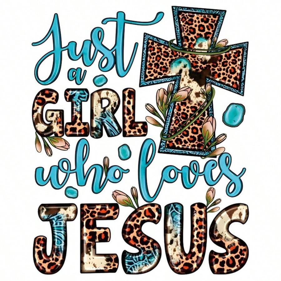 1 件/2 件/3 件 Just A Who Loves Jesus 热转印贴花，专为多色塑料热压机设计，适用于 DIY 服装、T 恤、枕头、牛仔裤、面具、背包和帽子。 - 彩色 - 查看 1