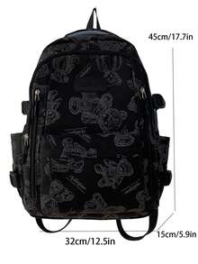 可爱小熊印花休闲背包，大容量，学生风，清新气息，带挂坠，适合学生