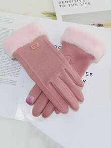 1 Paio di Guanti Termici Beige Compatibili con Touchscreen, Imbottiti, Caldi per Autunno/Inverno - Rosa Baby - Visualizzare 4