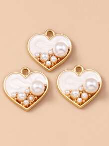 10 pièces/Paquet Colliers pendentifs et porte-clés en forme de cœur avec perles simulées, design élégant, fournitures artisanales DIY