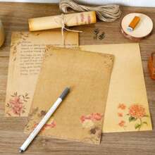 8pcs Retro Kraft Paper Writing Letter Set, Creative European Pattern A5 Stationery,School Supplies,Back To School