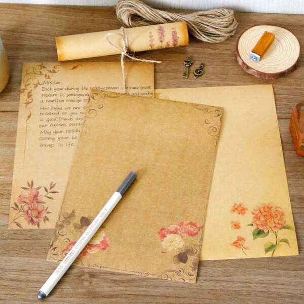 8pcs Retro Kraft Paper Writing Letter Set, Creative European Pattern A5 Stationery