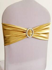 1pc/6pcs/10pcs/20pcs Luxury Shiny Gold Elastic Spandex Chair Sashes Bands Stretch Wedding Metallic Chair Bow Ties With Round Buckle Slider For Wedding, Home, Party, Banquet, Restaurant, Hotel Reception Events Universal Ceremony Chair Decorations