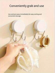 1 件装简易白色吸盘浴室挂钩，可拆卸可清洗，无需钻孔，粘性收纳衣架 - 彩色 - 查看 5