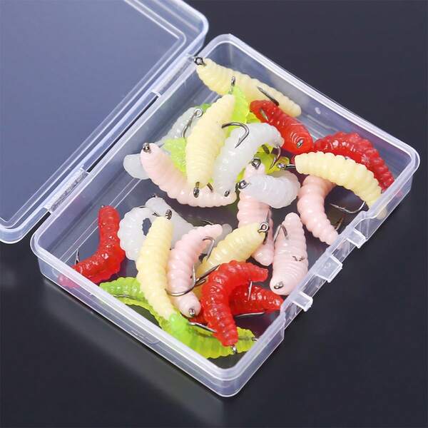 30pcs/Box Multicolor Soft Lure Bait With Hooks, Bionic Soft Worm Fishing Tackle Accessories