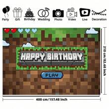 1pc, Pixel-Style Birthday Party Background Banner, Polyester Material, Suitable For Birthday Parties, Cake Table Banners, Photo Booths, Cartoon Game Party Background Decoration Items And Gifts