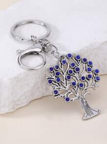 1 pièce Porte-clés femme arbre de vie bleu avec strass, cadeau pour la famille et les amis, accessoire de voiture, charm de sac à dos pour l'école