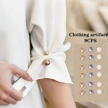 9pcs/Set 3 Colors Clothing Fixing Safety Pins, Multi-Functional Decorative Brooch Clips To Prevent Wardrobe Malfunction - White 3 + Gray 3 + Champagne 3 - View 2