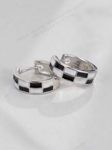 1 par de pendientes de cobre elegantes con estampado de tablero de ajedrez multicolor para mujer
