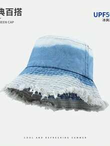 渔夫帽，春夏同款蝴蝶刺绣遮阳牛仔渔夫帽，磨边牛仔帽，纯色牛仔帽，牛仔帽，牛仔渔夫帽，韩版复古渐变色渔夫帽 - 牛仔蝴蝶結漁夫帽 - 查看 13