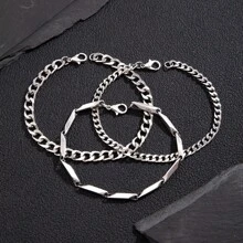 3 pièces Bracelets à chaîne simples et en acier inoxydable pour hommes, conviennent aux assortiments quotidiens