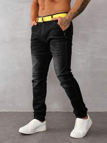 Pantalones vaqueros ajustados para hombre de color negro lavado, tela transpirable y cómoda, ideales para estilos casuales urbanos - Negro - Ver 2