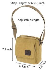 Men's Canvas Shoulder Bag Small Crossbody Messenger Purse Zip Pocket With Adjustable Strap - Khaki - View 7