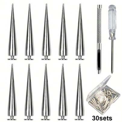 Pack Of 30 Punk Rivets Screwdriver Punching Tool,7 X 38 Mm, Rustproof Decorative Rivets, Clothing Screw Rivets, DIY Rivets, Screw-On Rivets, Metal Gothic Spikes, Decorative Rivets, Pointed Rivets For Bags, Clothes, Shoes