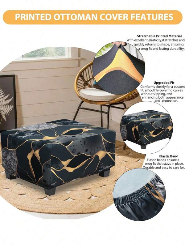 1pc Stretchy Printed Footstool Cover, Suitable For Footstool Furniture Protector With Anti-Slip, Elastic Bottom