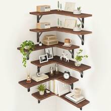 Tomnk 5/6pcs Corner Floating Shelves, Bookshelves, Rustic Wood Wall Mounted Corner Shelf, Wall Decor, Room Decor, For Bathroom, Kitchen, Bedroom, Home Decor, Laundry Room, Living Room, Spring Decor - 彩色 - 查看 19