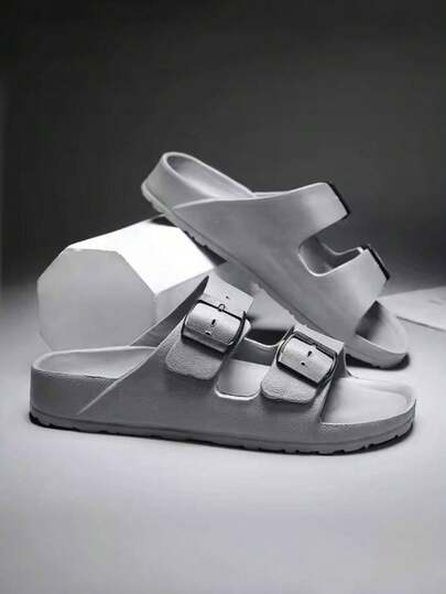 男士简约扣环平底一脚蹬凉鞋，适合夏季休闲、户外、运动、度假、毕业礼物、生日配饰、淋浴鞋