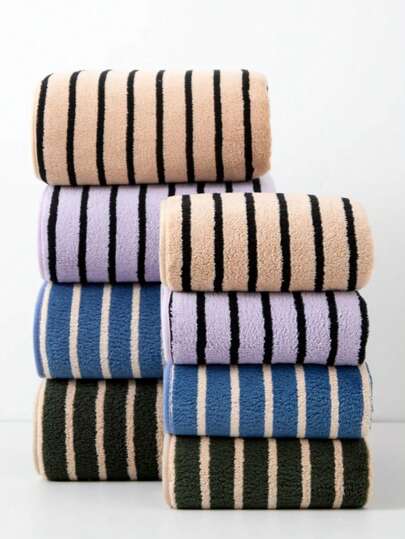1 条浴巾，多种颜色，简约条纹图案，由聚酯纤维制成，70 * 140 厘米或 34 * 75 厘米小面巾/手巾，吸水快干，柔软，适合所有季节、浴室、酒店、健身房、旅行、派对、节日礼物、美容院、海滩、学校、返校、旅行、旅行必需品、家居必需品、毛巾、皮肤护理