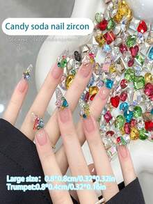 30件/50件闪光色多巴胺夏季彩色涂层指甲套透明锆石迷你小号平底钻尖底钻彩色指甲饰品美甲用品指甲饰指甲宝石 - 彩色 - 查看 8