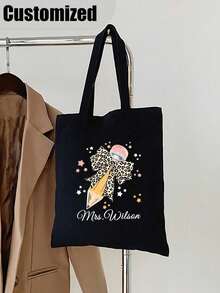 Personalized Teacher Tote Bag - Custom Name & Pencil Design, Reusable Polyester Grocery & School Bag For Women, Perfect Gift For Educators, Back To School, Teacher Appreciation - Multicolor - View 7