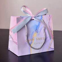 2 pezzi/5 pezzi Sacchetti regalo con decori in nastro e motivo a marmo, sacchetti regalo in carta per regali di Festa del papà, compleanni, matrimoni