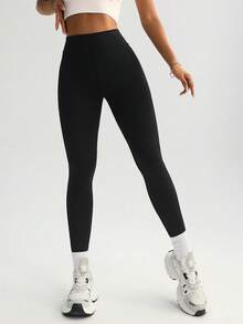 1pc Plus Size Sexy Fitness V-Waist Gather Backless Fashionable Minimalist Lifting Buttocks Running Stable Casual High-End Basic Slimming Leg Lengthening Peach Buttocks Elegant Low-Key Luxury Classic Retro Outdoor Sports High Elasticity Yoga Leggings - Suitable For Daily Wear